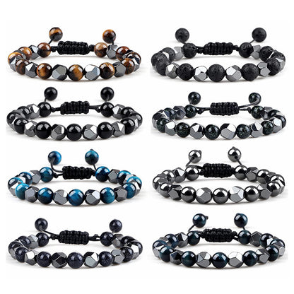 Hematite Tiger Eye Bracelet - Natural Stone Woven Beaded Jewelry