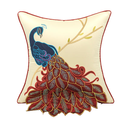 New Chinese Style Soft Furnishing Living Room Sofa Pillow With Long Tail Peacock Embroidery Embroidered Waist Pillowcase Bed Pillowcase