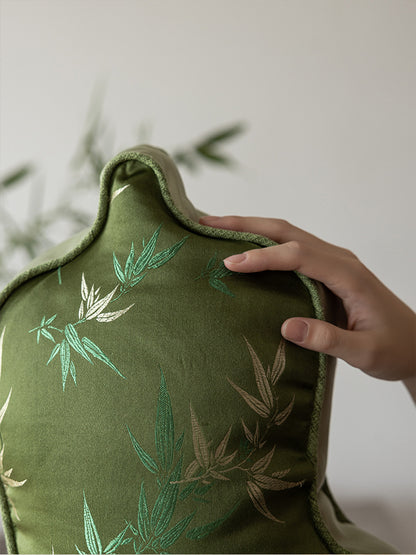 Chinese Style Gourd Pillow - Bamboo Leaf Pattern Decorative Cushion