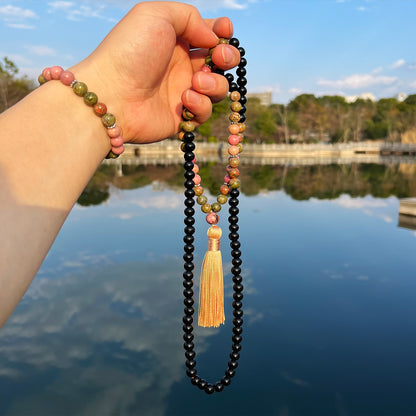 Unakite Prayer Beads 108 Natural Stone Mala Bracelet Suit