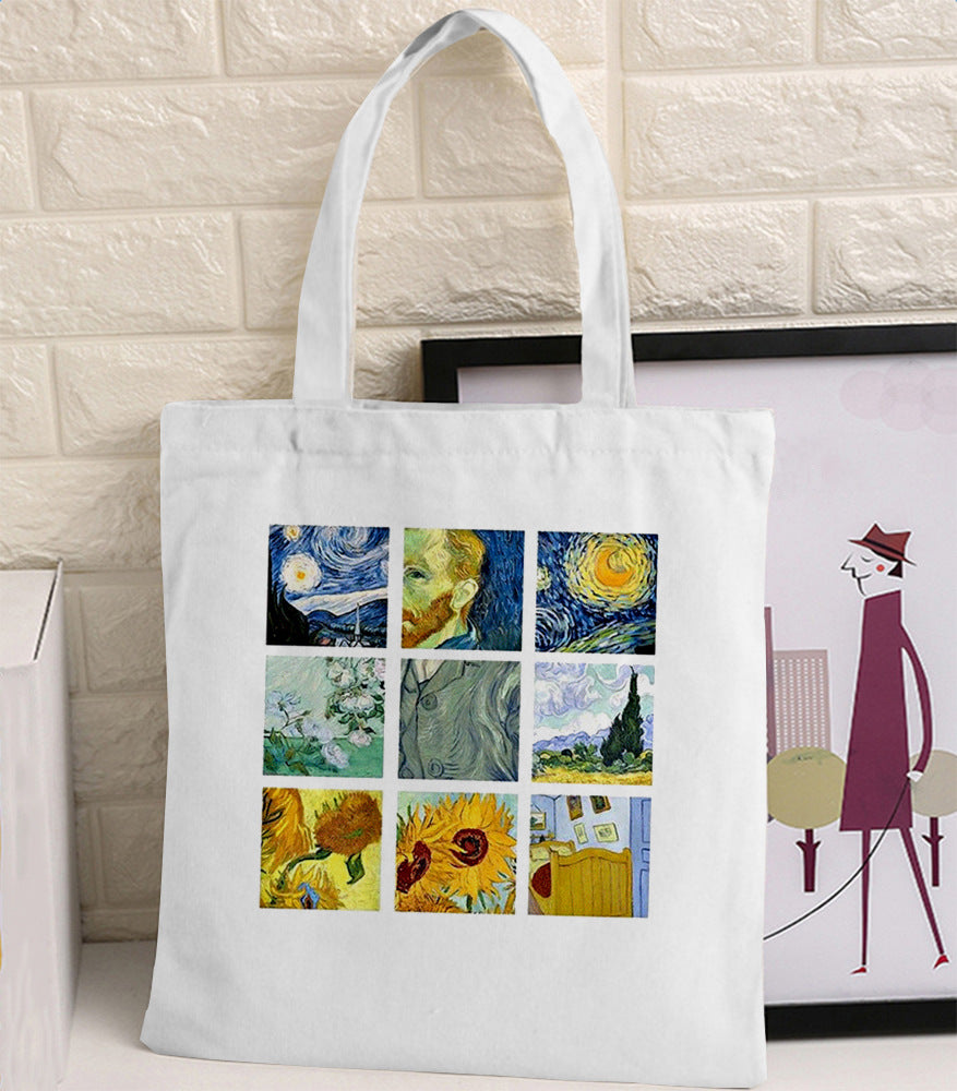 Van Gogh Canvas Tote Bag - Retro Art Print Shopping Handbag