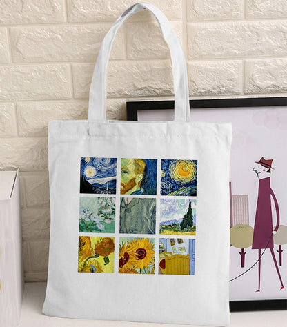 Van Gogh Canvas Tote Bag - Retro Art Print Shopping Handbag