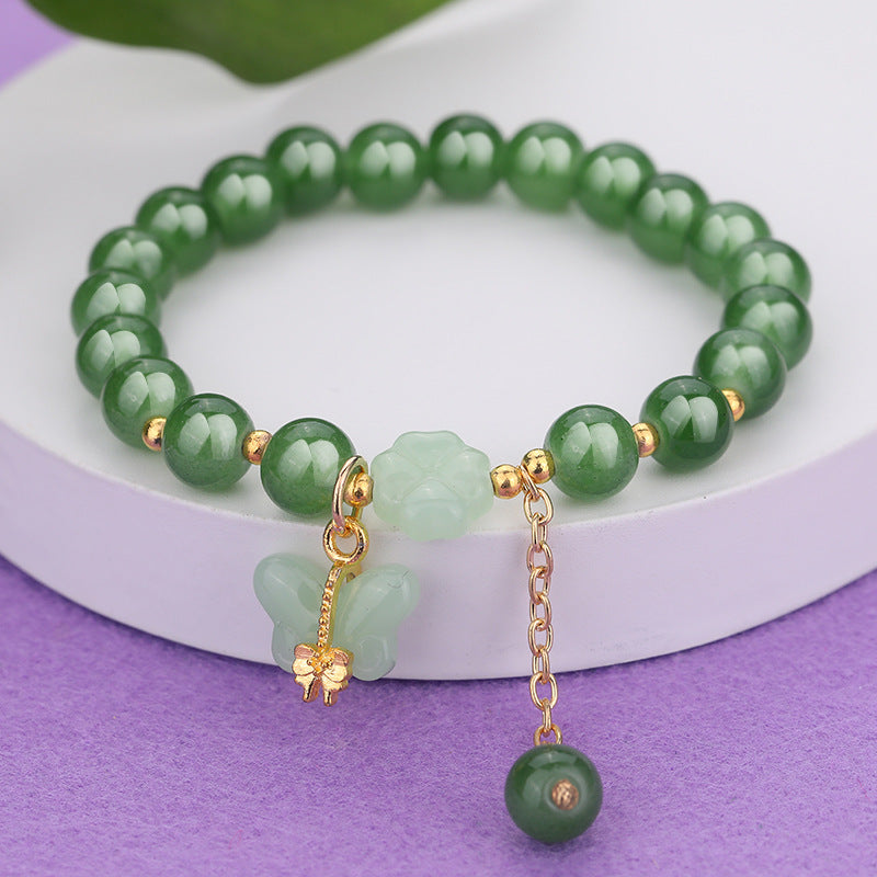 Chinese Ethnic Style Bracelet - 8mm Glass Beads with Alloy Charm