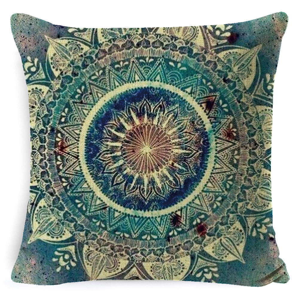 Bohemian Mandala Pillow Cover - Decorative Linen Cushion Cover 45x45cm