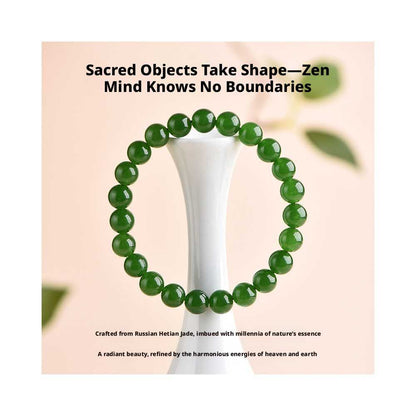 Hetian Jade Bracelet - Natural Green Jasper Beads Single Strand