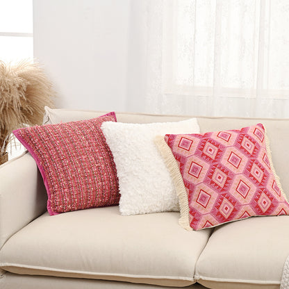 Rose Red Jacquard Girly Style Pillow Sofa Living Room Nordic Ins Cream Style Throw Pillowcase