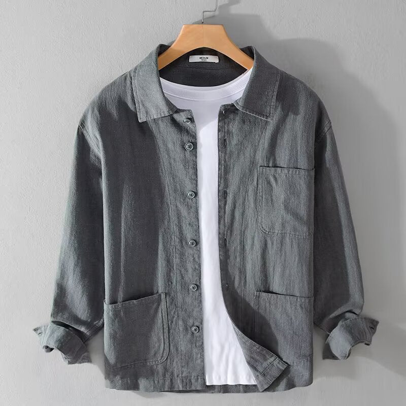 Casual Cotton And Linen Men's Long-sleeved Coat