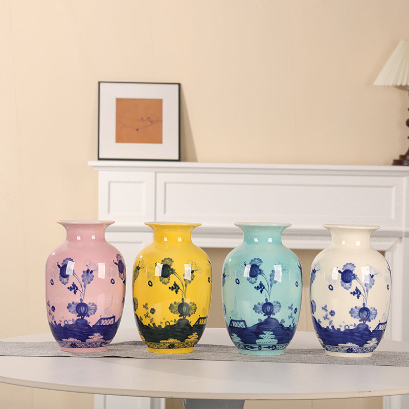 Celadon Blue Porcelain Vase Set with Handcrafted Aesthetic for Floral Arrangements