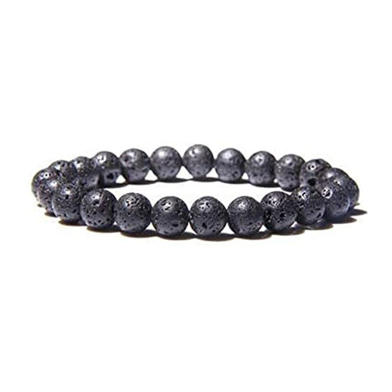 Natural Gemstone Beaded Bracelet - Tiger Eye Volcanic Rock Agate 8mm