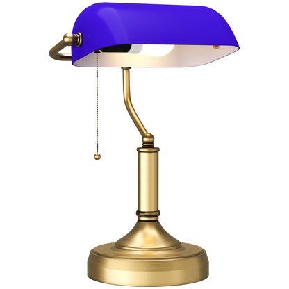 Classic Banker's Desk Lamp - Blue Glass Shade with Brass Base