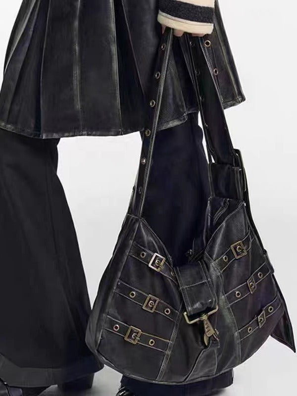 Tote Underarm Shoulder Portable Retro Large Capacity Commuter Black Bag