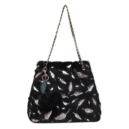 Plush Chain Shoulder Messenger Bag - Soft Crossbody Bag for Women