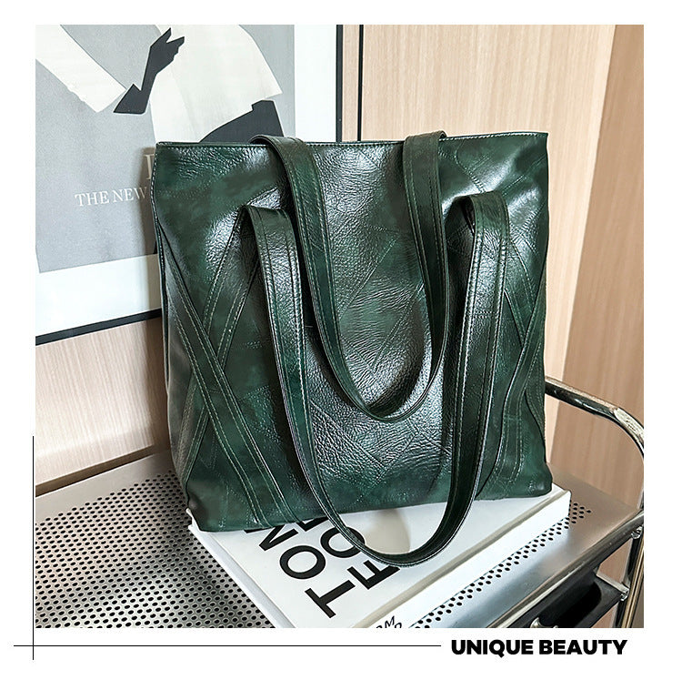 Large Capacity PU Leather Tote Bag - Soft Shoulder Bag for Women