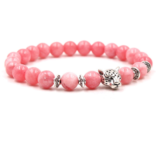 Bracelet Natural Stone Single Ring Silver Living Buddha Leopard Head Stretch Bracelet