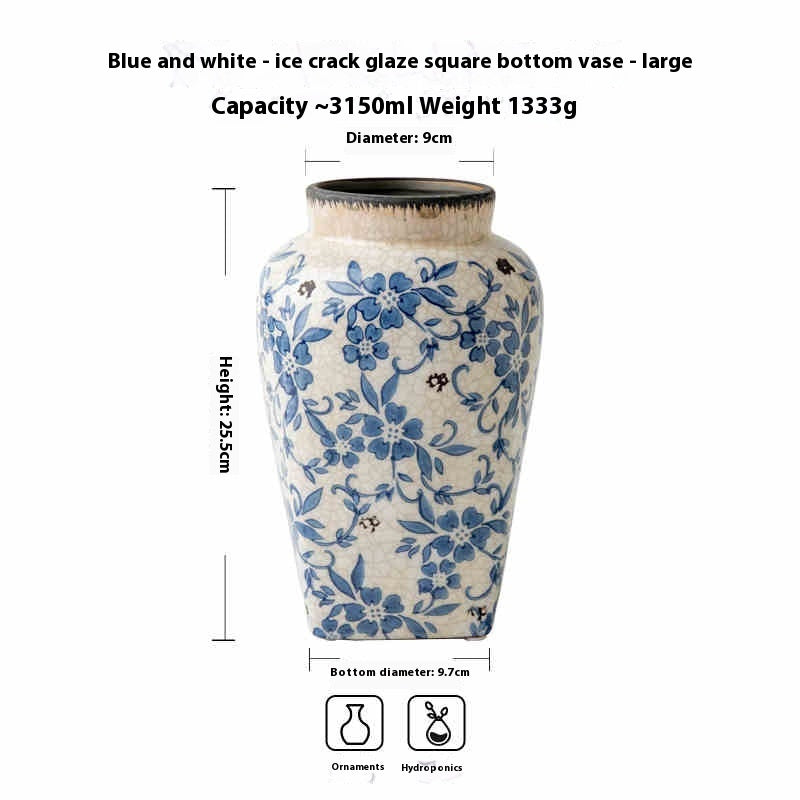 Vintage Ice Crackle Glaze Ceramic Vase - Blue and White Porcelain Decor
