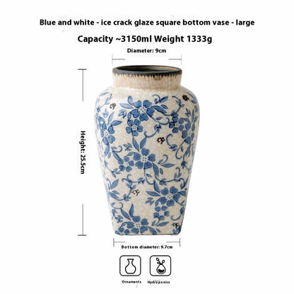 Vintage Ice Crackle Glaze Ceramic Vase - Blue and White Porcelain Decor