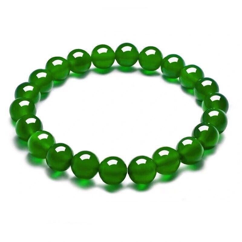 Natural Xinjiang Jasper Jade Bracelet - Spinach Green Beaded Bracelet