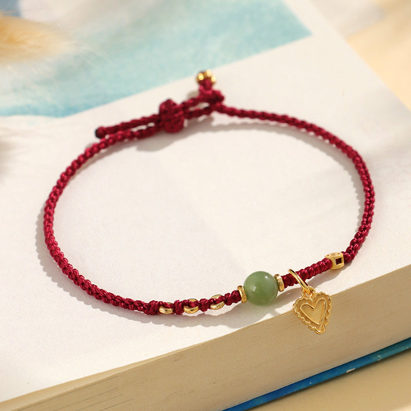 925 Silver Hetian Jade Red Handmade Woven Bracelet