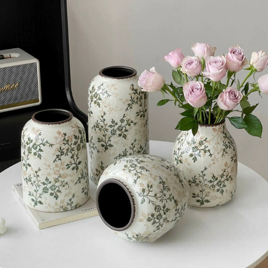 Vintage Ceramic Flower Vase - Pastoral Inlay Design for Hydroponic Plants