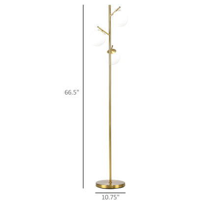Modern 3-Light Tree Floor Lamp - Gold Globe Shade Standing Lamp