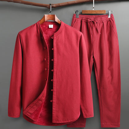 Tang Suit Set - Traditional Chinese Stand Collar Cotton Linen Coat