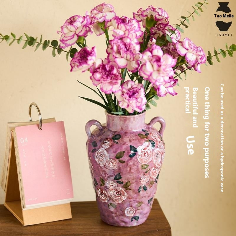 Hand-painted Rose Chinese Underglaze Porcelain Vase