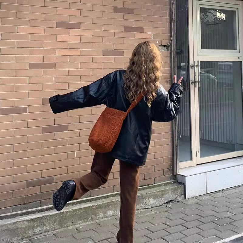 Faux Fur Bucket Shoulder Bag - Cozy Winter Plush Handbag