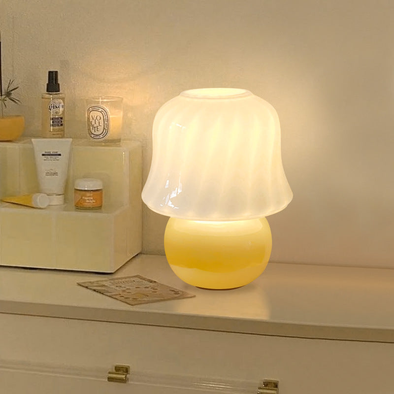 Handmade Glass Mushroom Lamp - French Cream Bedside Table Light