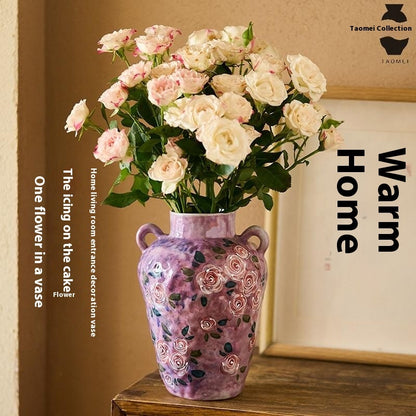 Hand-painted Rose Chinese Underglaze Porcelain Vase