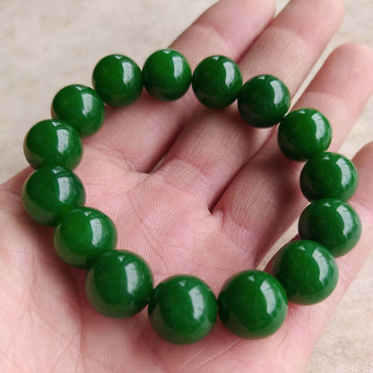 Natural Xinjiang Jasper Jade Bracelet - Spinach Green Beaded Bracelet