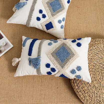 Bohemian Velvet Pillow Cover - Round Embroidered Tassel Cushion