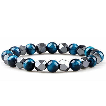 Hematite Tiger Eye Bracelet - Natural Stone Woven Beaded Jewelry