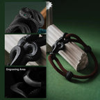 Blackened Black Mamba rope bracelet engraving and braided rope details