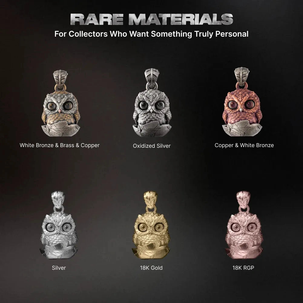 Owl fidget pendant material and finish options