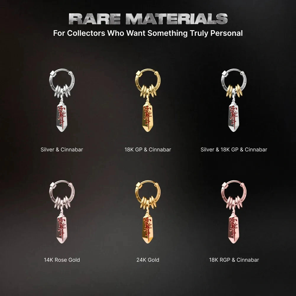 Masterblade talisman earrings in multiple material and color options