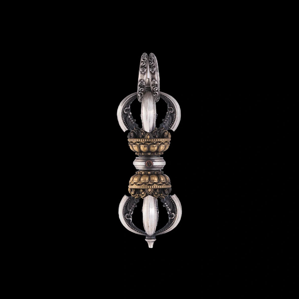 Oxidized Silver Vajra Pestle Pendant 2.0 Details 01