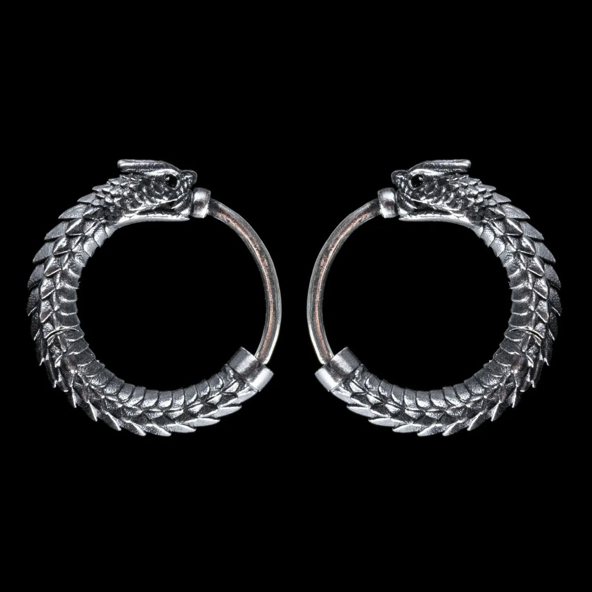 Ouroboros hoop earrings in Oxidized Silver / Pair
