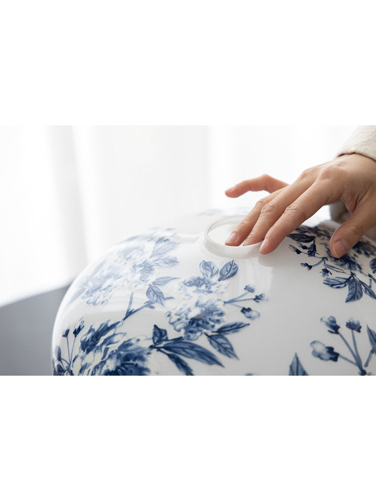 Blue And White Peony Porcelain Rechargeable Dimmable Table Lamp Chinoiserie Decor