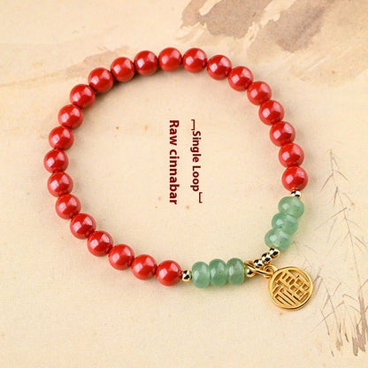 Cinnabar Raw Ore Transfer Beads Bracelet For Women