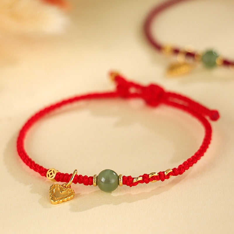 925 Silver Hetian Jade Red Handmade Woven Bracelet