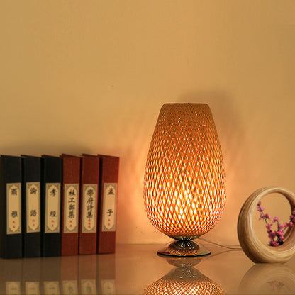 Bamboo Woven Table Lamp - Minimalist Asian Style Desk Light
