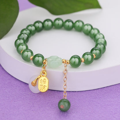 Chinese Ethnic Style Bracelet - 8mm Glass Beads with Alloy Charm