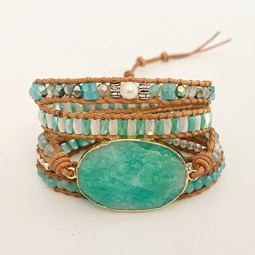 Natural Amazonite Bracelet - Retro Gemstone Bead Jewelry