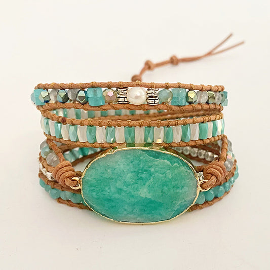 Natural Amazonite Bracelet - Retro Gemstone Bead Jewelry