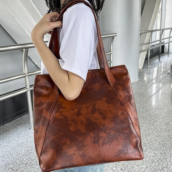 Large Capacity PU Leather Tote Bag - Soft Shoulder Bag for Women