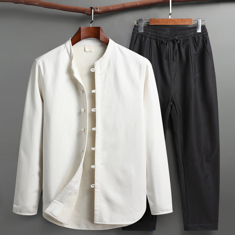 Tang Suit Set - Traditional Chinese Stand Collar Cotton Linen Coat