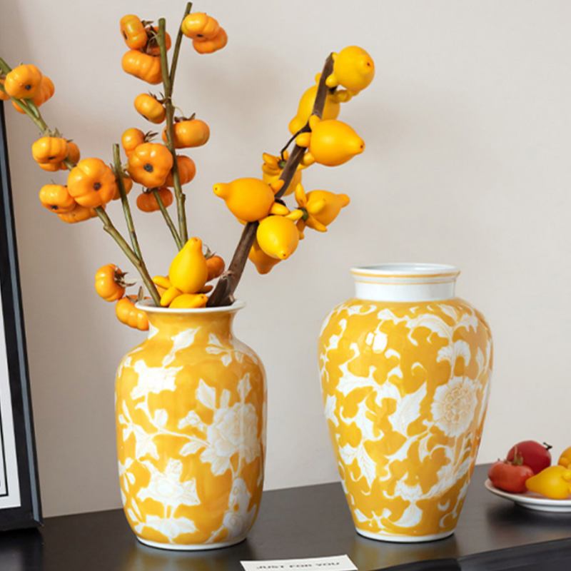 Chinese-style Vintage Yellow-painted Ceramic Vase