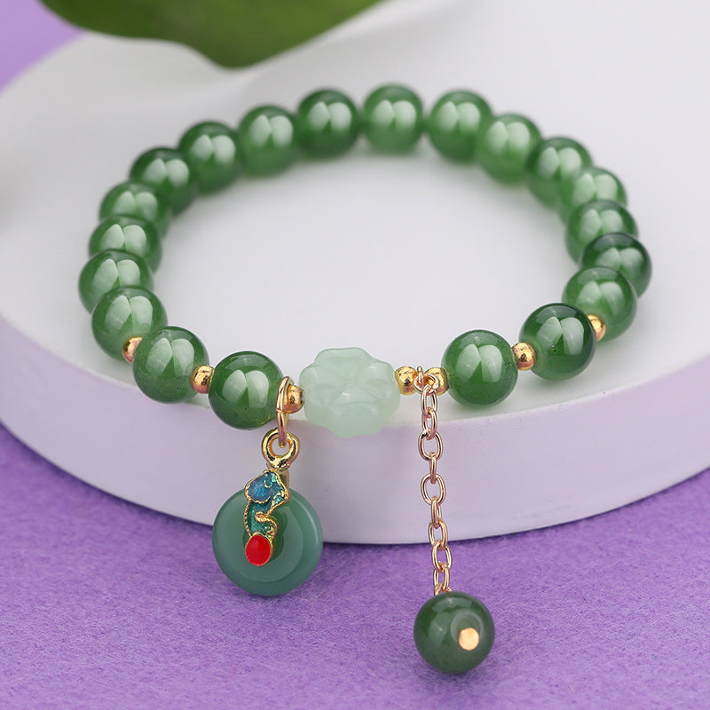 Chinese Ethnic Style Bracelet - 8mm Glass Beads with Alloy Charm