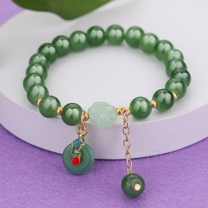 Chinese Ethnic Style Bracelet - 8mm Glass Beads with Alloy Charm