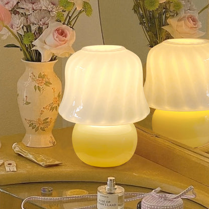 Handmade Glass Mushroom Lamp - French Cream Bedside Table Light